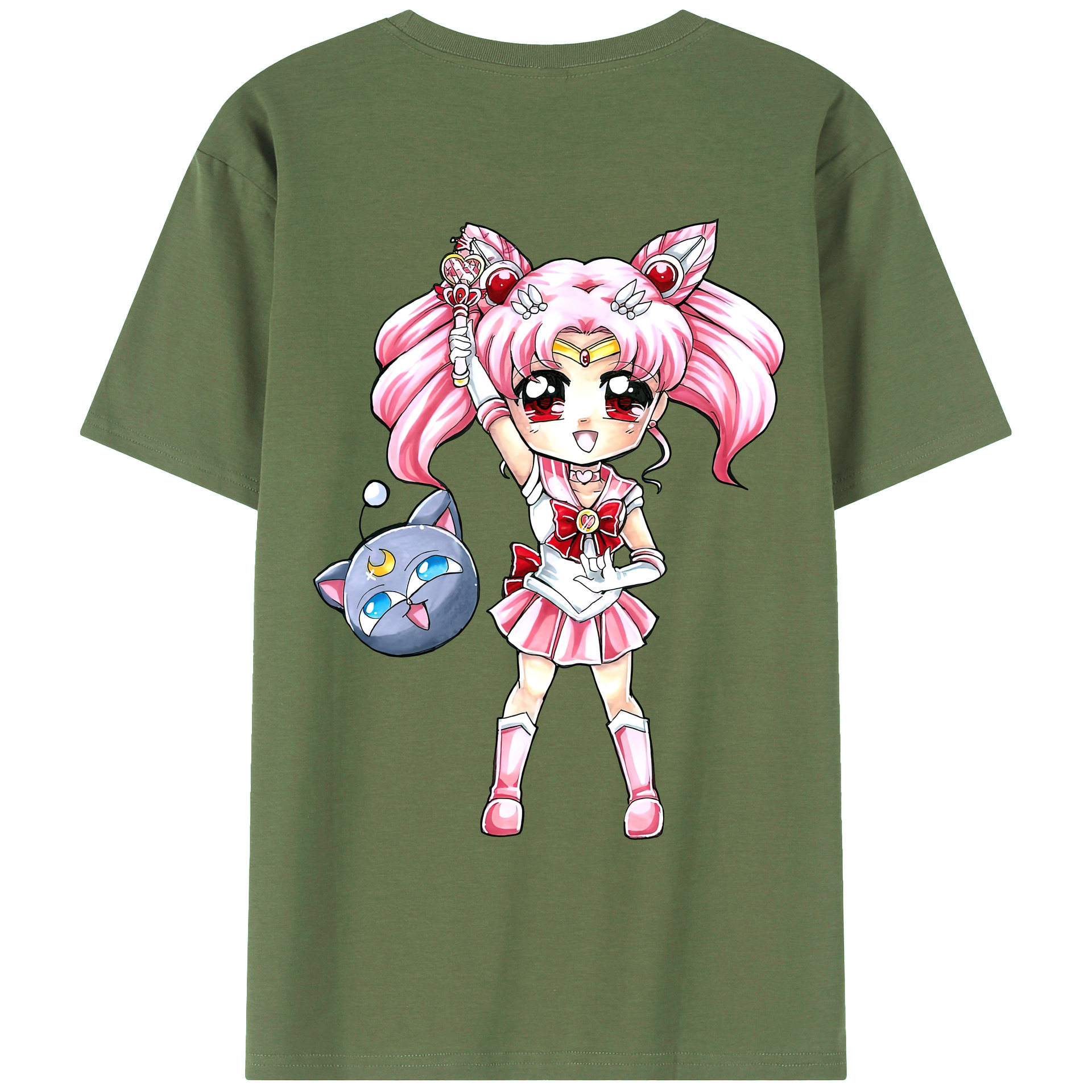 （画像用） 美少女戦士セーラームーン ちびうさ Sailor Moon Chibiusa Tsukino Usagi Small Lady Serenity 綿100％ メンズ半袖Tシャツ（バックプリント） 通気性